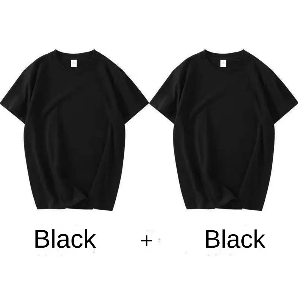 2PCS 100% Cotton Solid T Shirts Men's and Women's Short Sleeve White Tees Casual