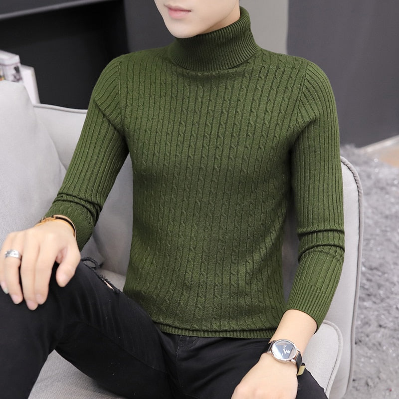 Slim Solid Color Turtleneck Sweater Men