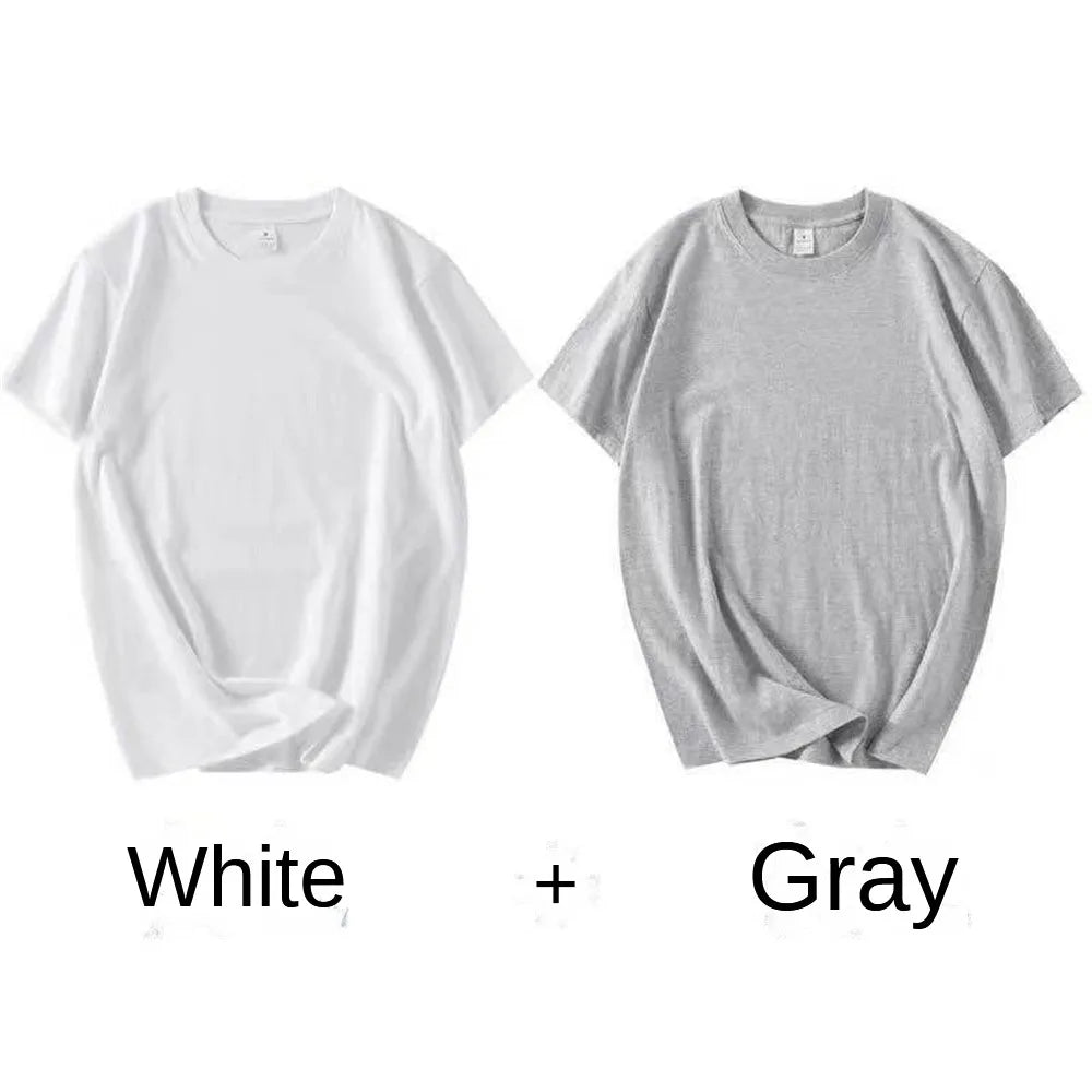 2PCS 100% Cotton Solid T Shirts Men's and Women's Short Sleeve White Tees Casual