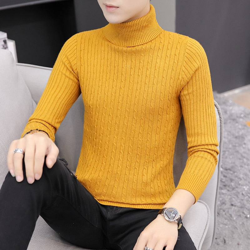 Slim Solid Color Turtleneck Sweater Men