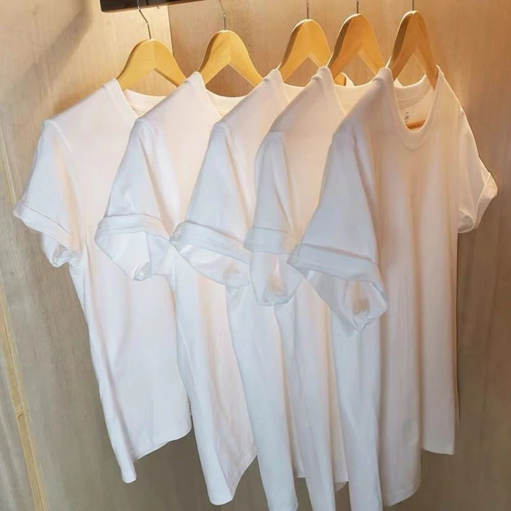 2PCS 100% Cotton Solid T Shirts Men's and Women's Short Sleeve White Tees Casual