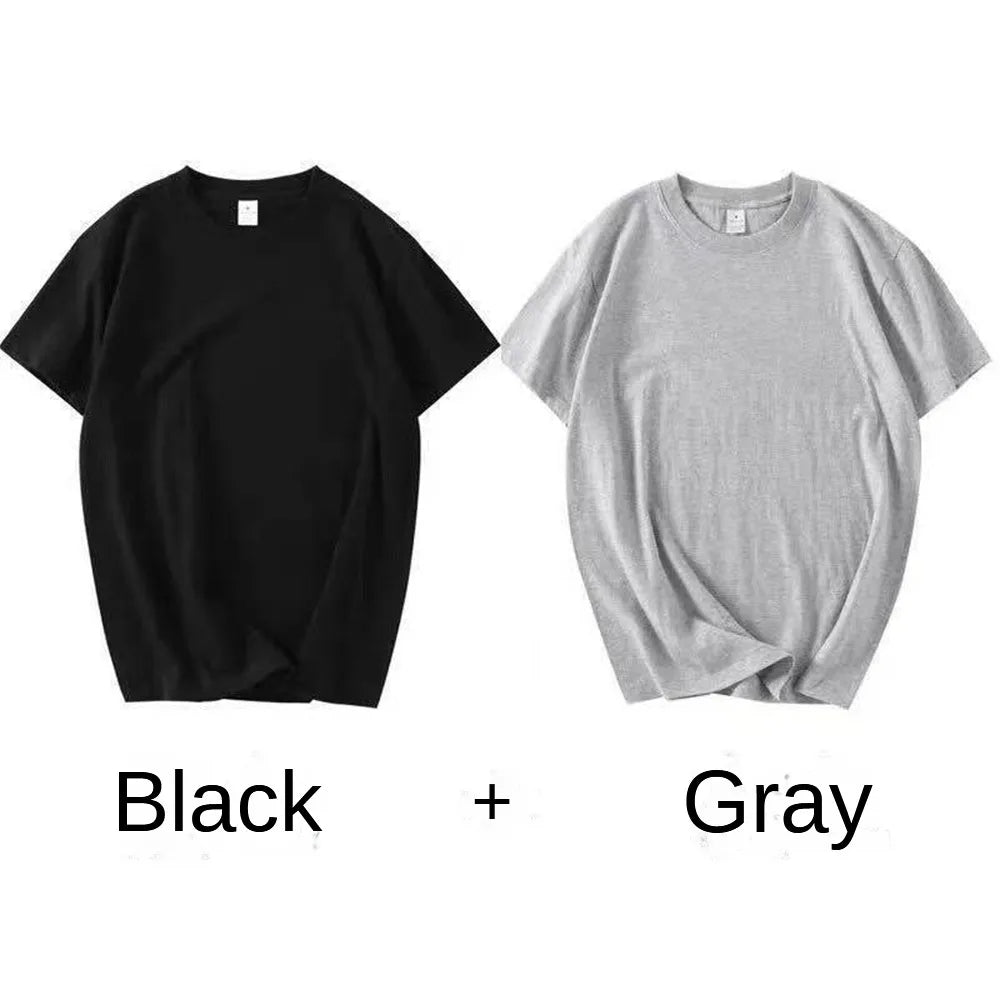 2PCS 100% Cotton Solid T Shirts Men's and Women's Short Sleeve White Tees Casual