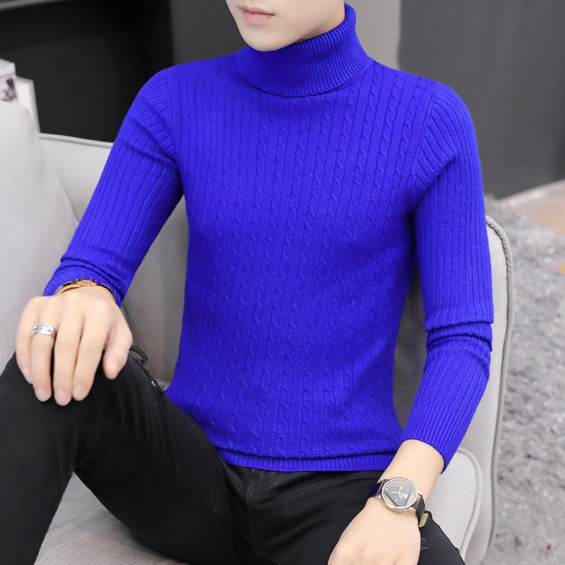 Slim Solid Color Turtleneck Sweater Men
