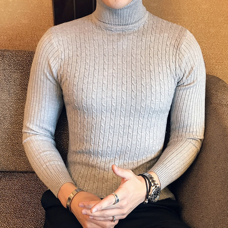 Slim Solid Color Turtleneck Sweater Men