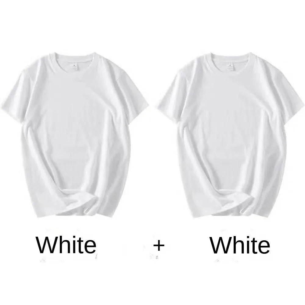 2PCS 100% Cotton Solid T Shirts Men's and Women's Short Sleeve White Tees Casual