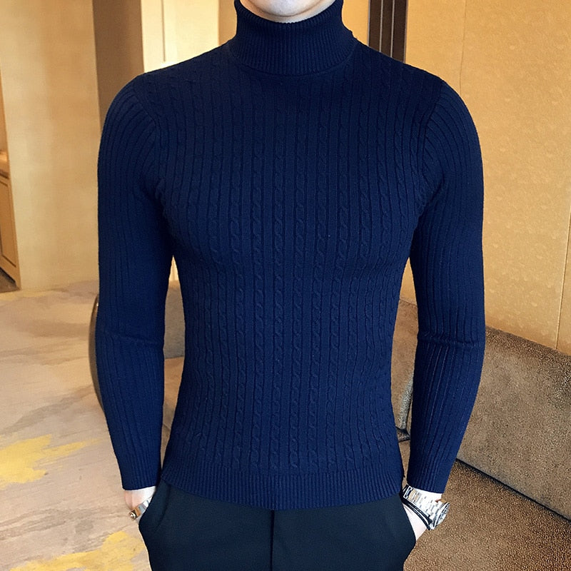 Slim Solid Color Turtleneck Sweater Men