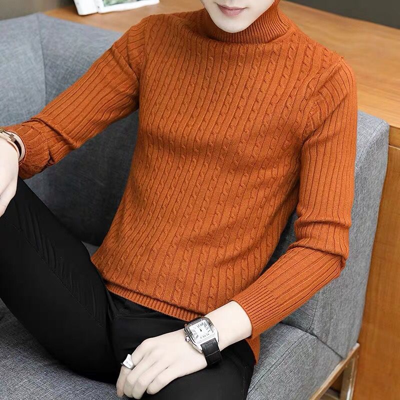 Slim Solid Color Turtleneck Sweater Men