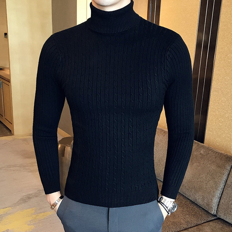 Slim Solid Color Turtleneck Sweater Men