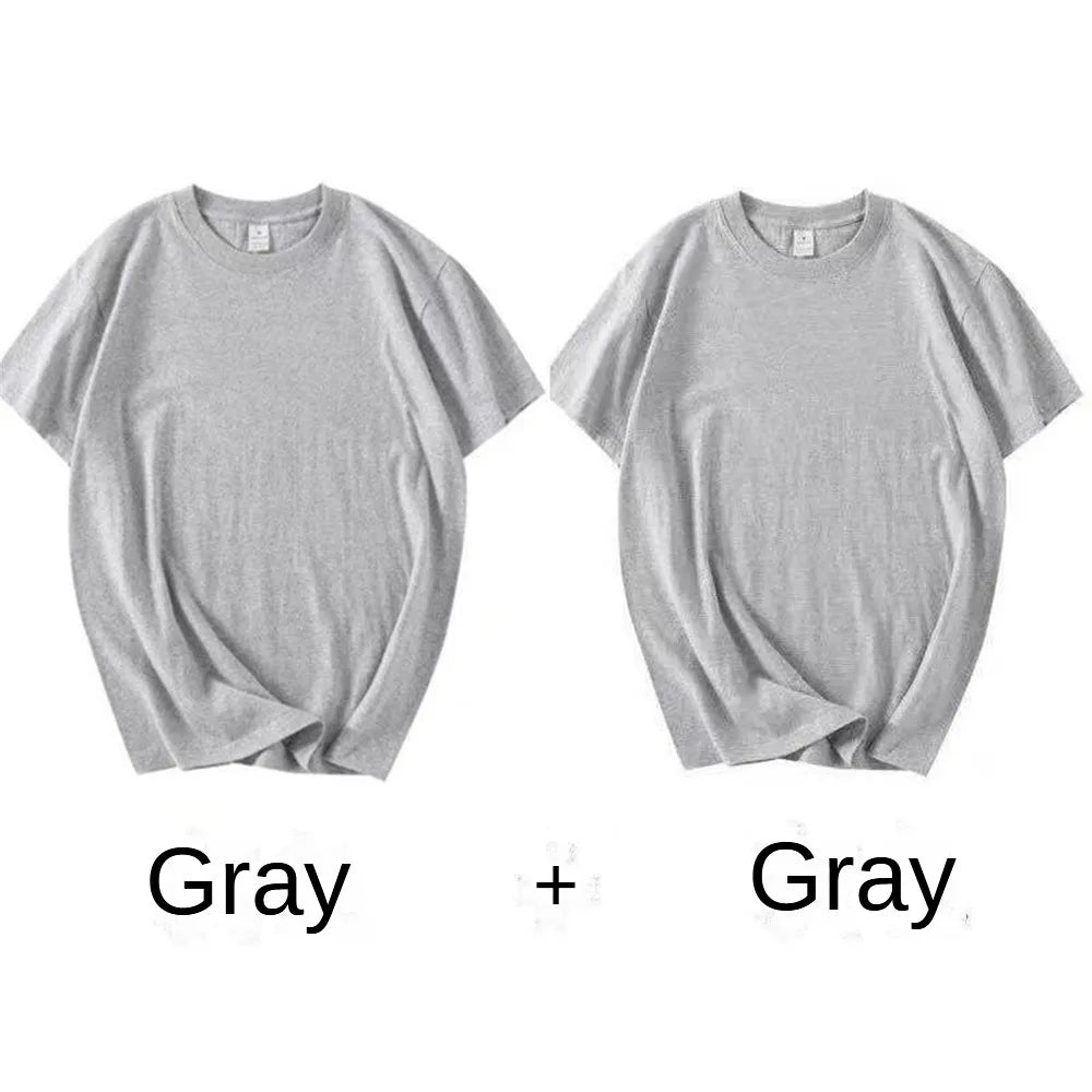 2PCS 100% Cotton Solid T Shirts Men's and Women's Short Sleeve White Tees Casual