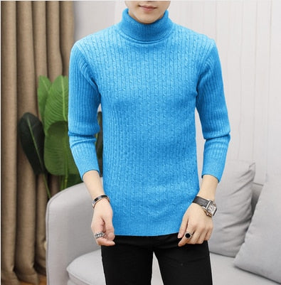 Slim Solid Color Turtleneck Sweater Men
