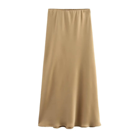 Woman Satin High Waist Long Skirts