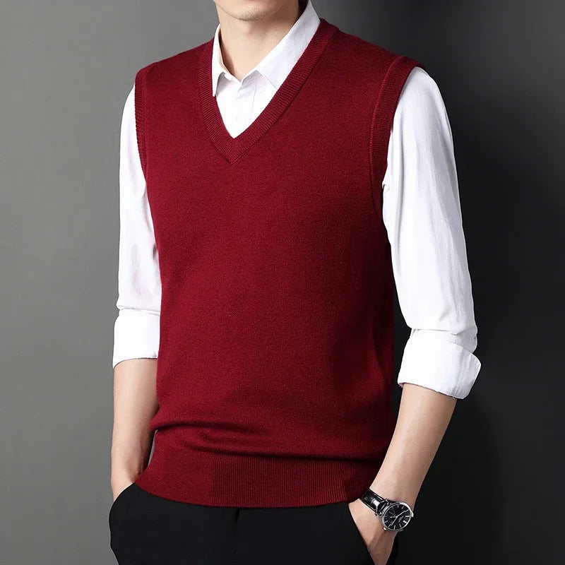 Men V-neck Knitted Vest