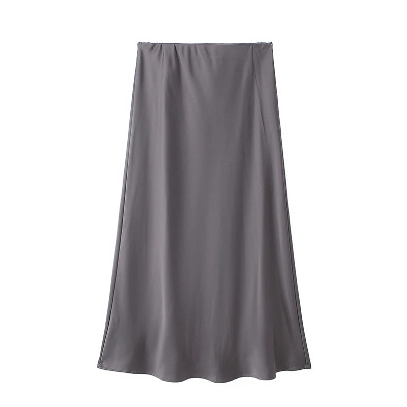 Woman Satin High Waist Long Skirts