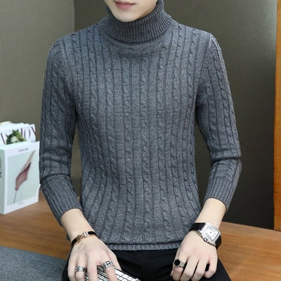 Slim Solid Color Turtleneck Sweater Men