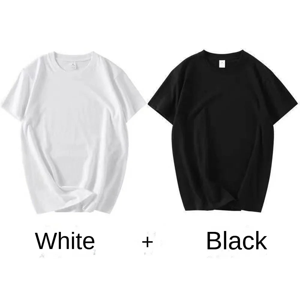 2PCS 100% Cotton Solid T Shirts Men's and Women's Short Sleeve White Tees Casual